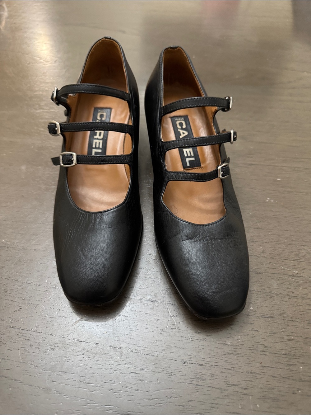 C’AREL PARIS Black leather Mary Jane pumps